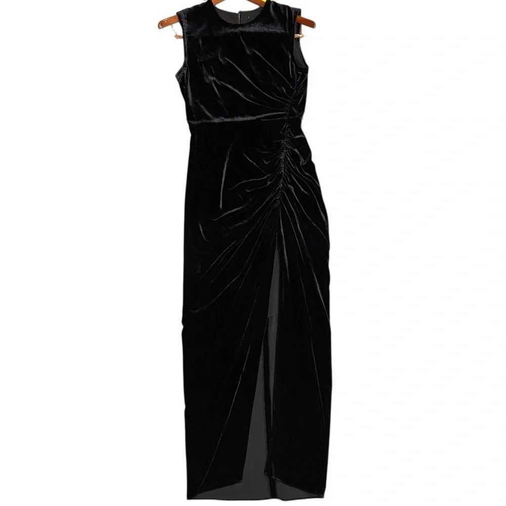Veronica Beard silk velvet Elegant Black ruched Maxi sleeveless Dress romantic - Picture 8 of 15